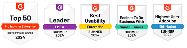 Descartes G2 badges for top 50 best software leadership and best usability in denied party screening software