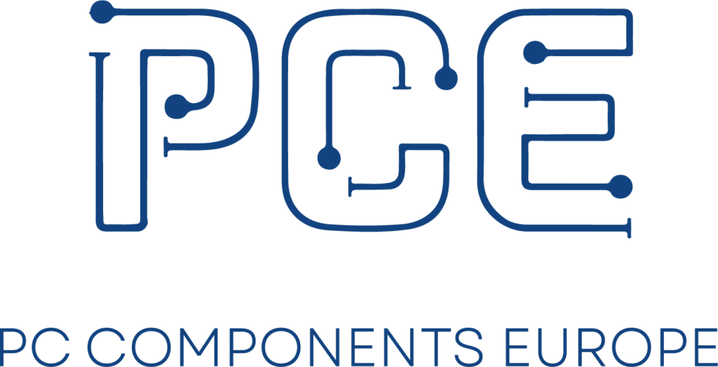 PCE logo written in blue text