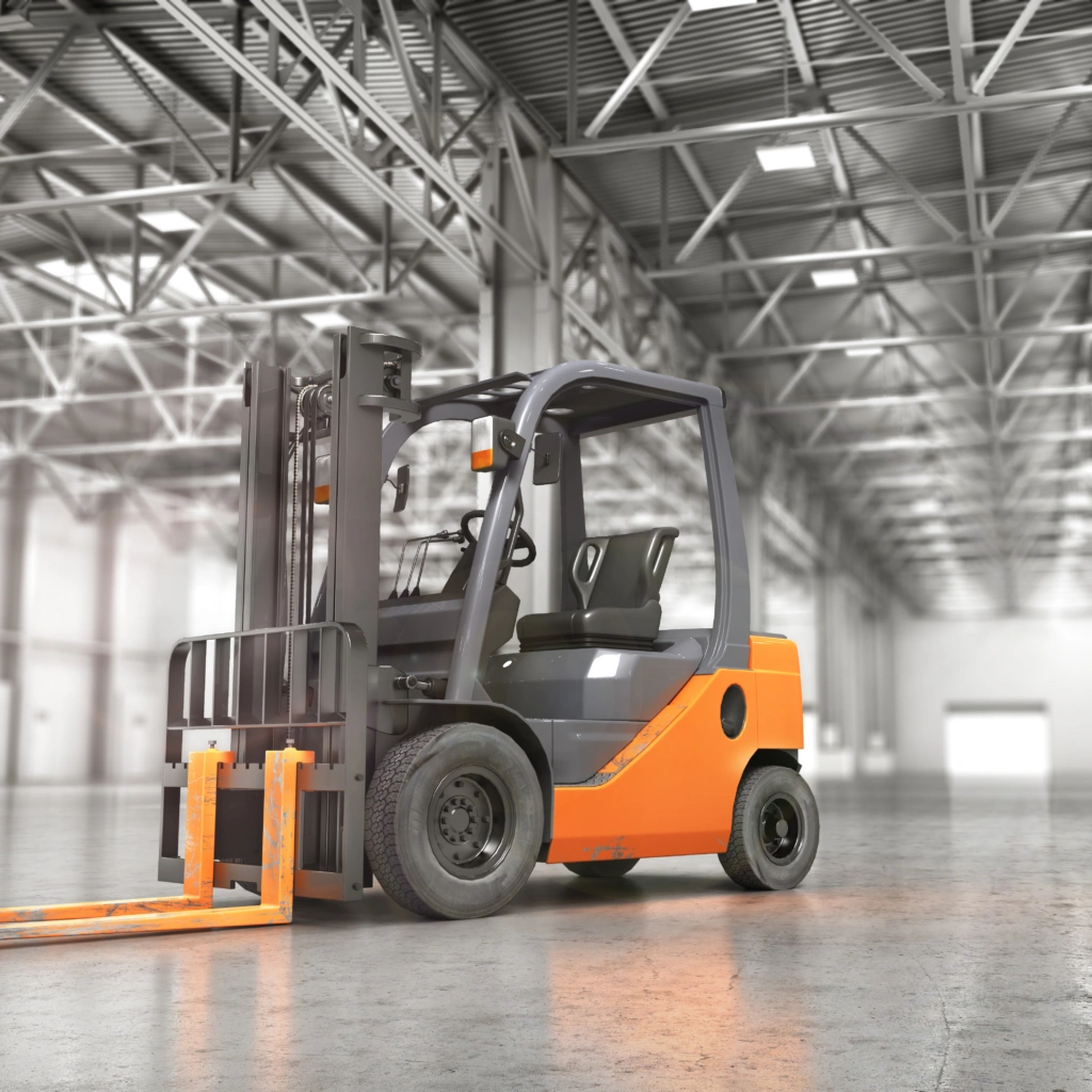 Industrial forklift in a warehouse